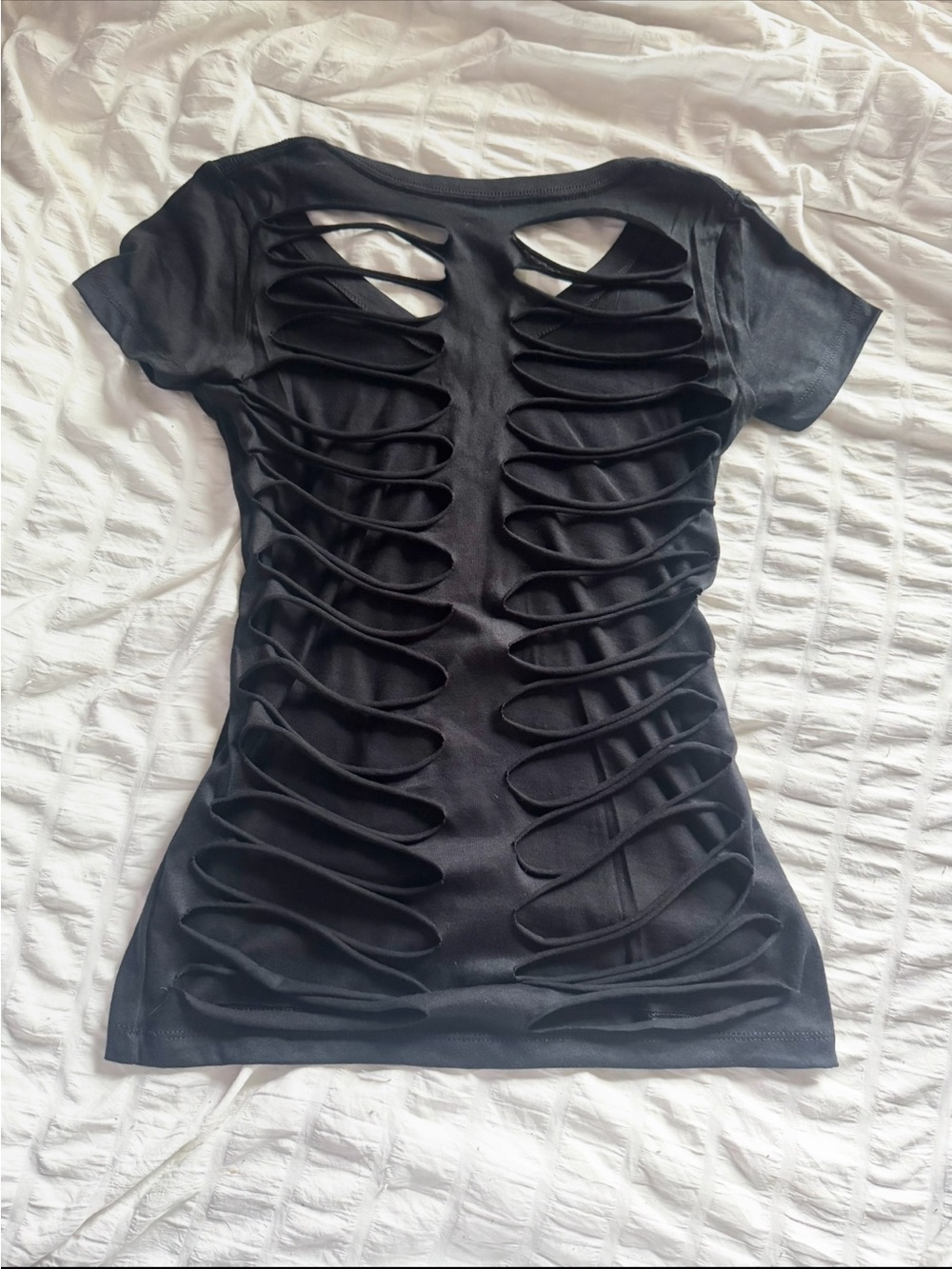 Black Slashed Back Short Sleeve Women's Top